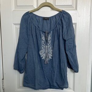 Yessica Blue Embroidered 3/4 Sleeve Tunic